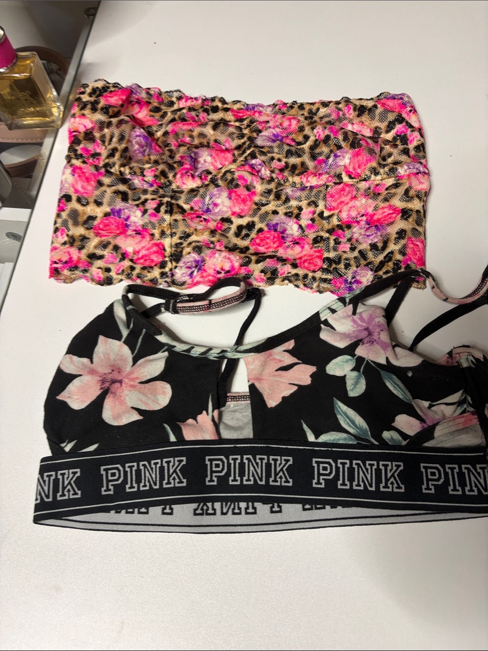 PINK Victoria's Secret Black Floral Bralette with Branded Band